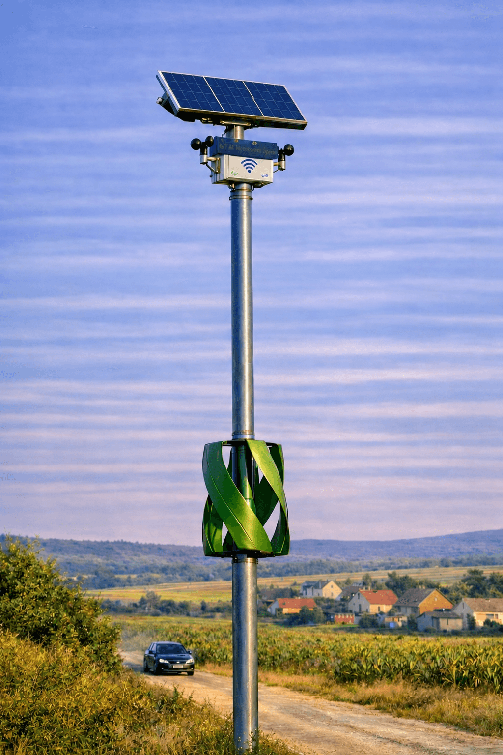 Single-Turbine Infrastructure Energy Pole — Flexible hybrid energy for campuses, farms and distributed sites